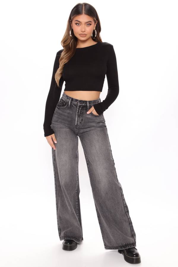 Black Fashion Nova Keep It Cool Straight Leg Women Jeans USA | 321498NDZ