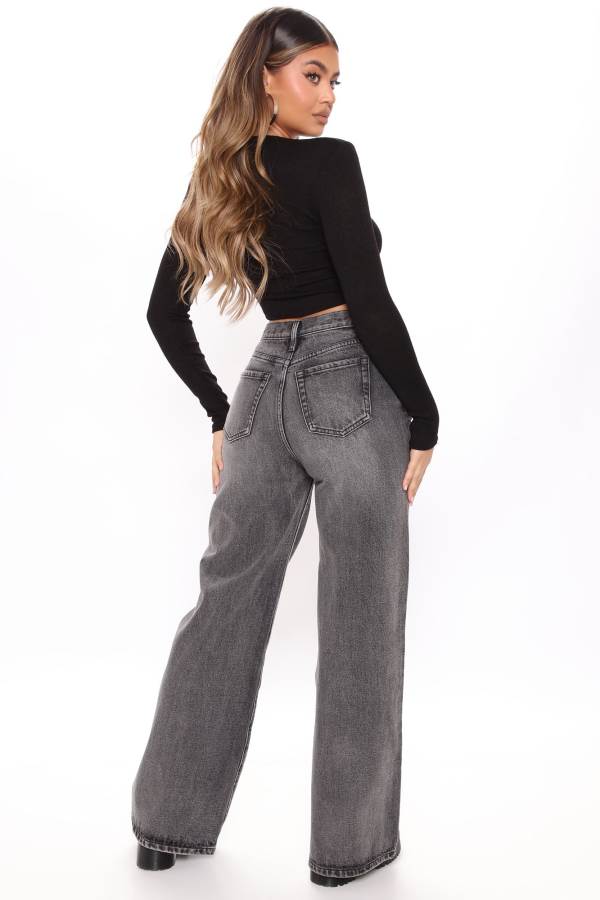 Black Fashion Nova Keep It Cool Straight Leg Women Jeans USA | 321498NDZ