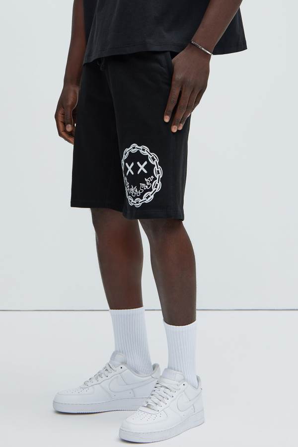 Black Fashion Nova Killer Smile Men Sweatshorts USA | 476208GPM