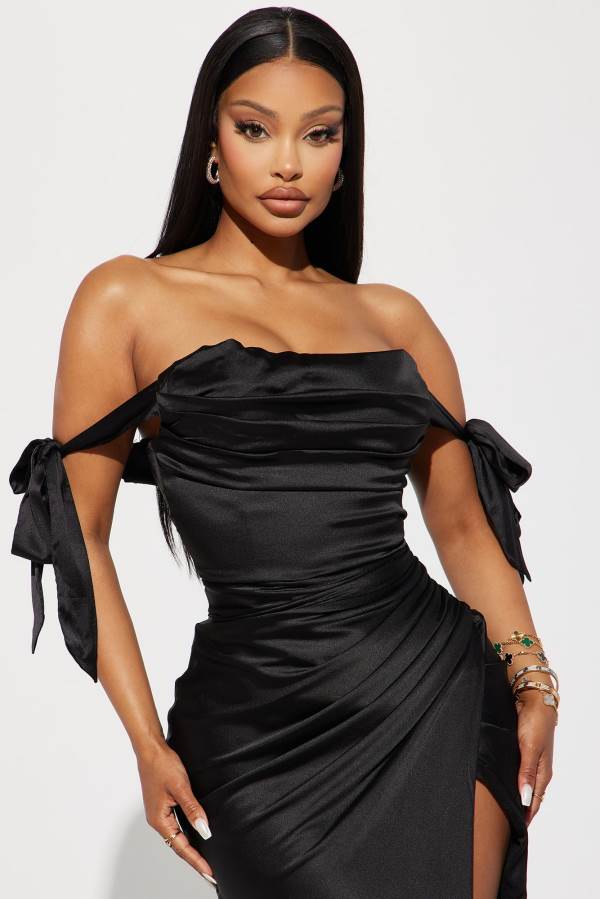 Black Fashion Nova Lady Of The Night Satin Maxi Women Dress USA | 604753CAO