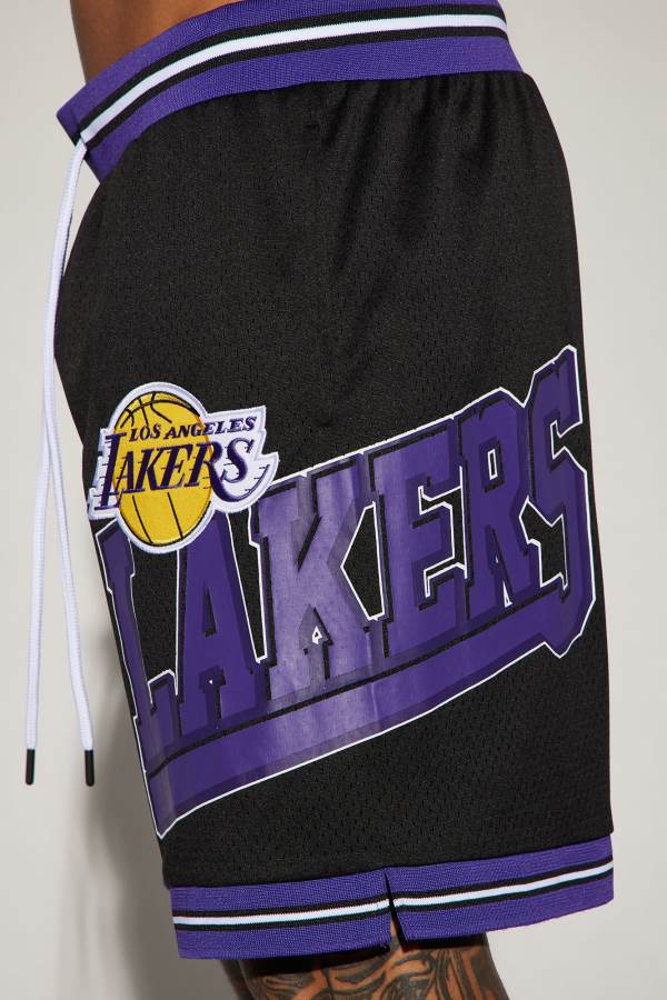 Black Fashion Nova Lakers Step Back Mesh Men Shorts USA | 517492NEA