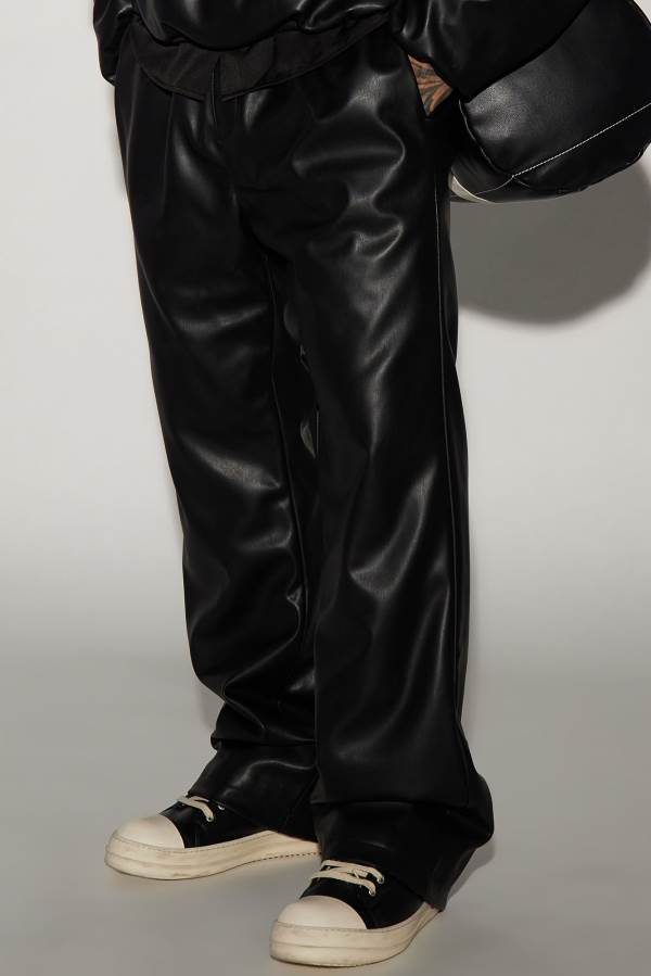 Black Fashion Nova Lift Off Faux Leather Padded Straight Men Pants USA | 927816WAI