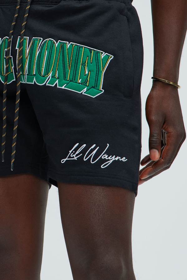 Black Fashion Nova Lil Wayne Young Money Co. Men Sweatshorts USA | 406312VBG