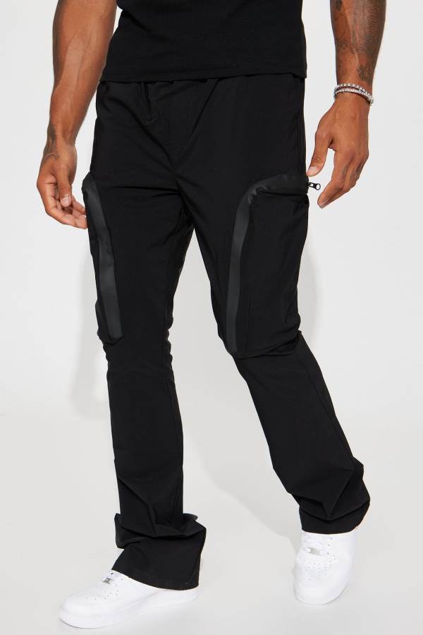 Black Fashion Nova Long Day Nylon Flared Men Pants USA | 540893ZCN