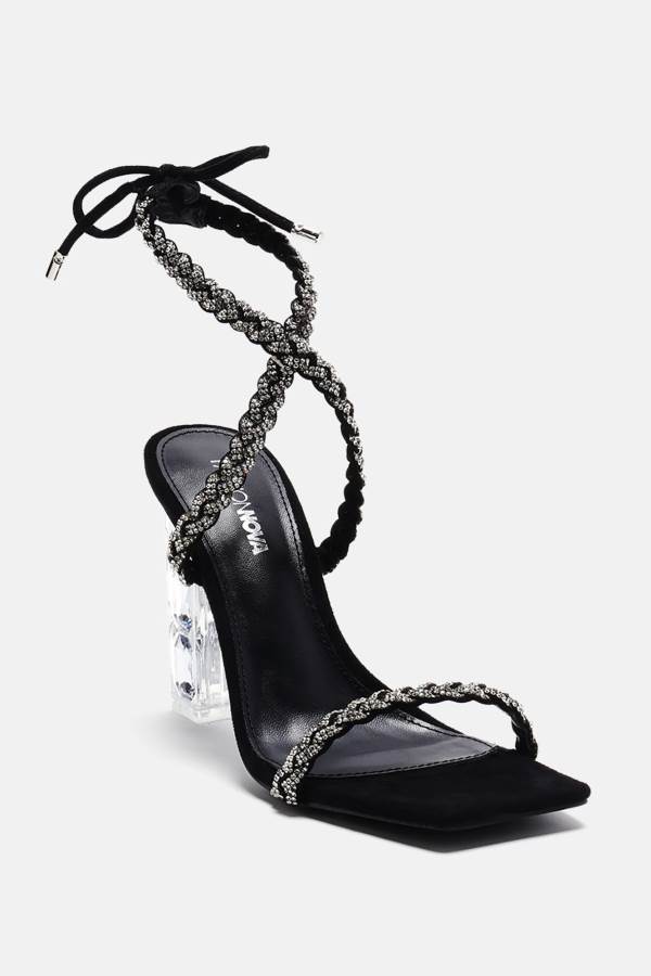 Black Fashion Nova Luxury Views Embellished Heeled Women Sandals USA | 531268GBS