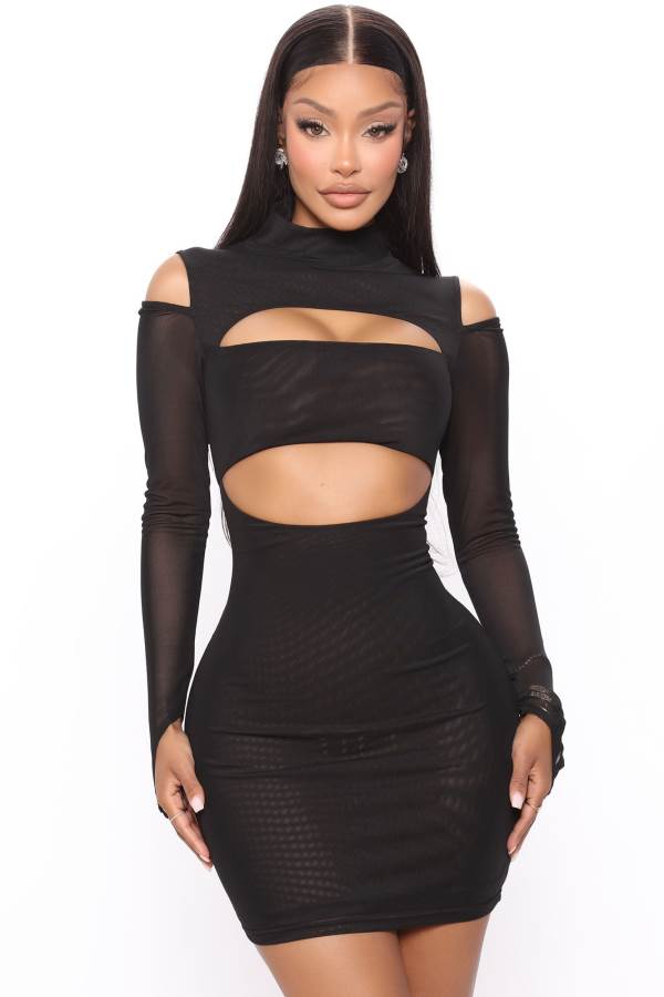 Black Fashion Nova Maddy Mesh Mini Women Dress USA | 976302HDL