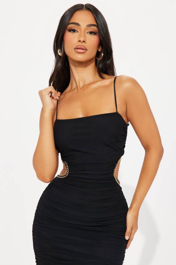 Black Fashion Nova Mari Mesh Midi Women Dress USA | 318679EYV