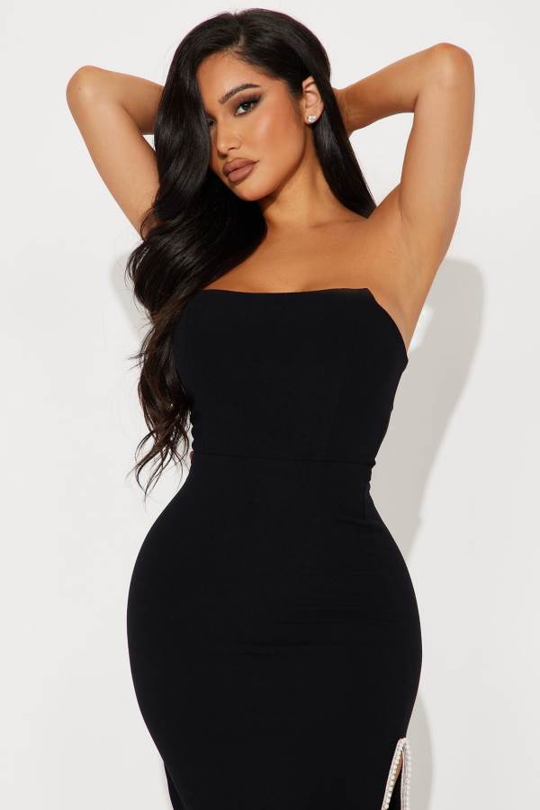 Black Fashion Nova Mariela Pearl Midi Women Dress USA | 710936GOC