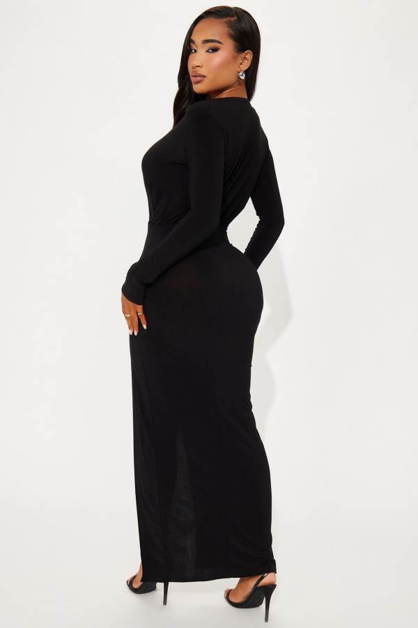 Black Fashion Nova Marisa Collar Maxi Women Dress USA | 126803ZYW