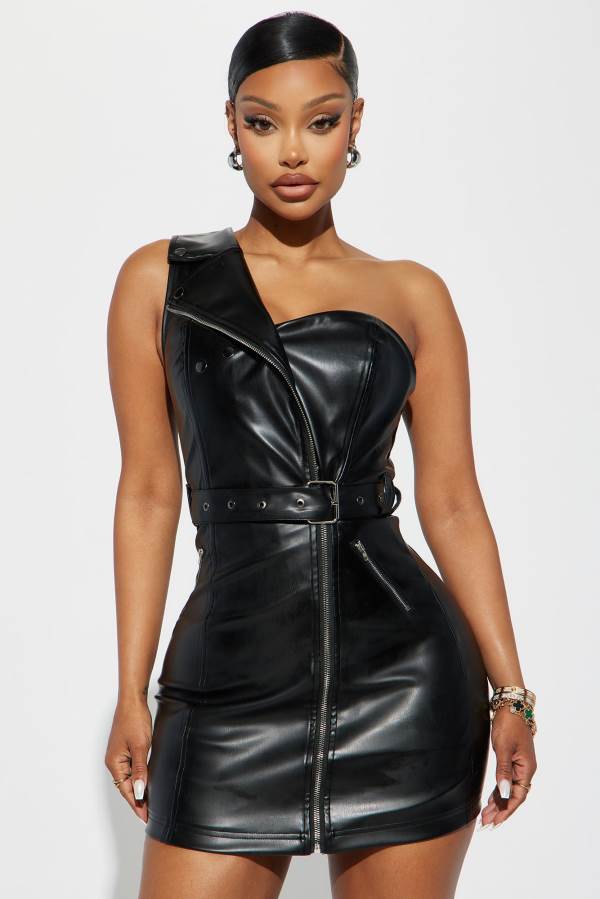 Black Fashion Nova Moto Mami Mini Women Dress USA | 831742KAS