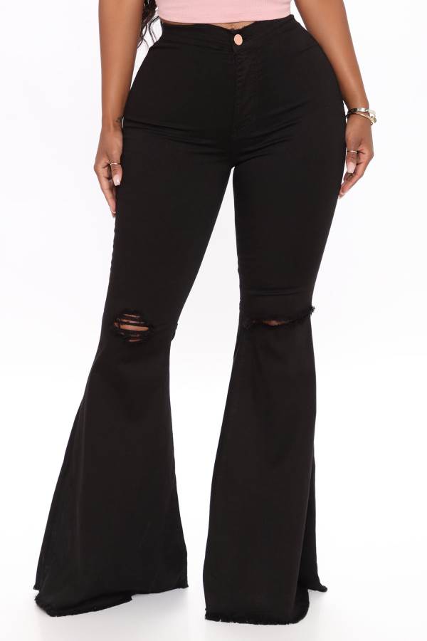 Black Fashion Nova Mystery Solved Extreme Bell Bottom Women Jeans USA | 251734SCH