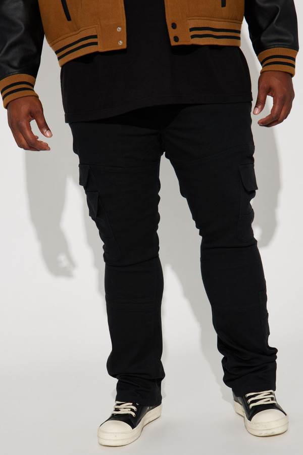 Black Fashion Nova Nasty Habits Cargo Stacked Skinny Flare Men Pants USA | 716530AKO