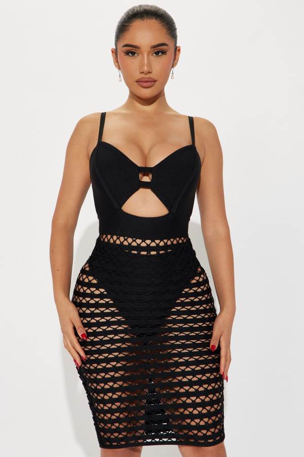 Black Fashion Nova Naya Crochet Mini Women Dress USA | 362158CXG