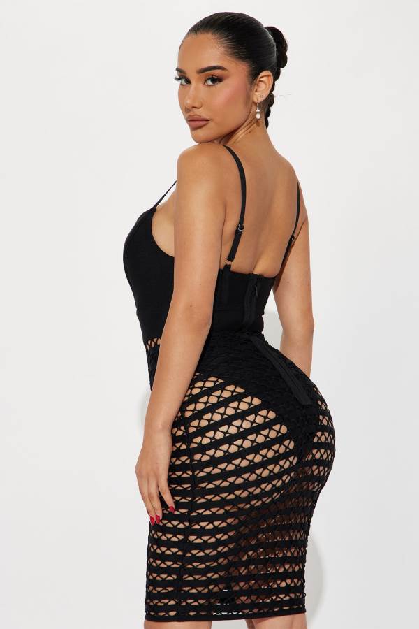 Black Fashion Nova Naya Crochet Mini Women Dress USA | 362158CXG