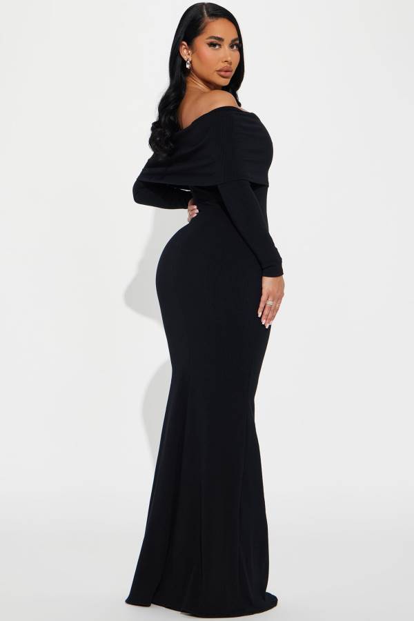 Black Fashion Nova Nayeli Snatched Maxi Women Dress USA | 780143VXT