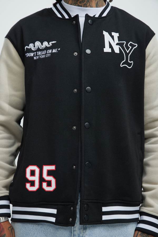 Black Fashion Nova New York Circle Varsity Men Jacket USA | 683450YTF