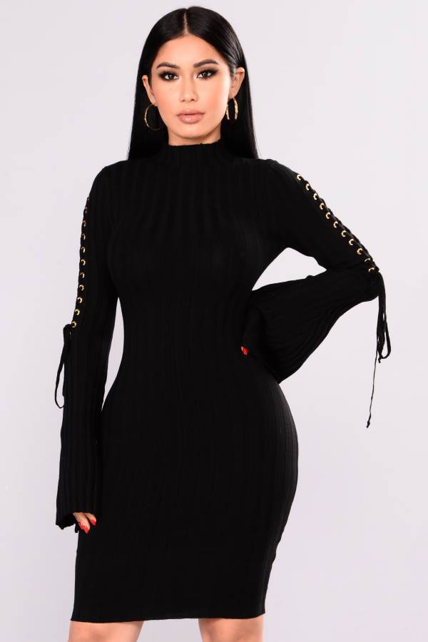 Black Fashion Nova Next To Me Knit Women Dress USA | 260849XCD