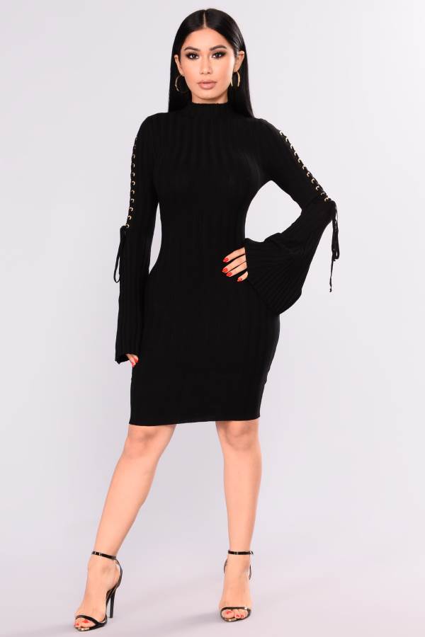 Black Fashion Nova Next To Me Knit Women Dress USA | 260849XCD