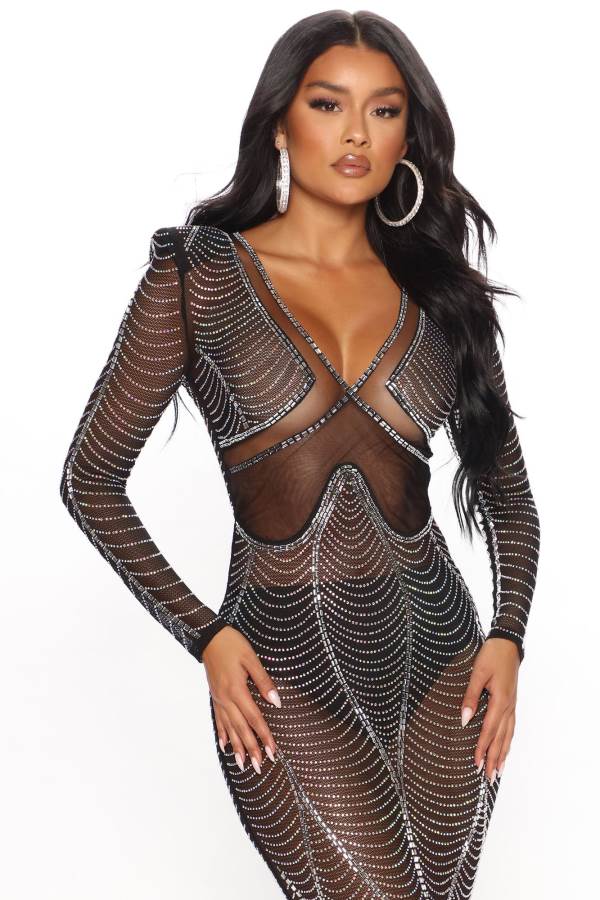 Black Fashion Nova Not Your Average Girl Embellished Women Dress USA | 976384OPW