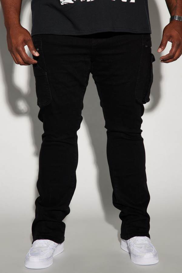 Black Fashion Nova On A Good One Stacked Skinny Flare Men Jeans USA | 850692WNP