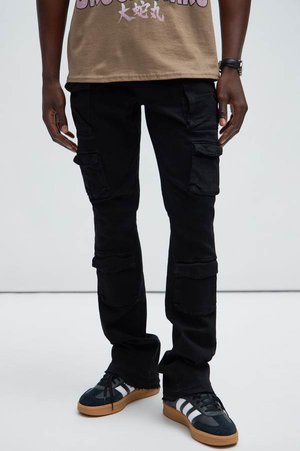 Black Fashion Nova On Repeat Cargo Flare Men Pants USA | 762489CIM