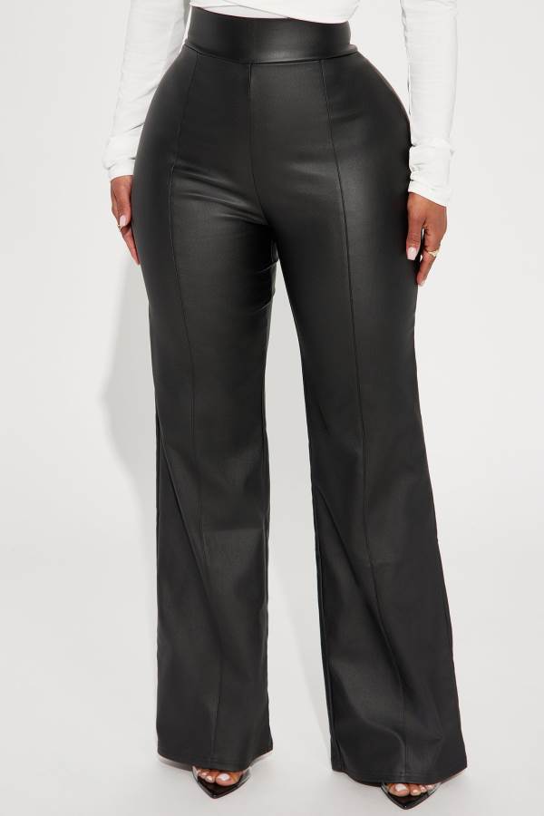 Black Fashion Nova Petite Victoria High Waisted Faux Leather 32 Women Pants USA | 732496ANI