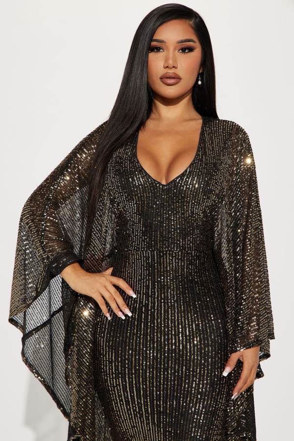 Black Fashion Nova Rachel Sequin Maxi Women Dress USA | 304852NBW