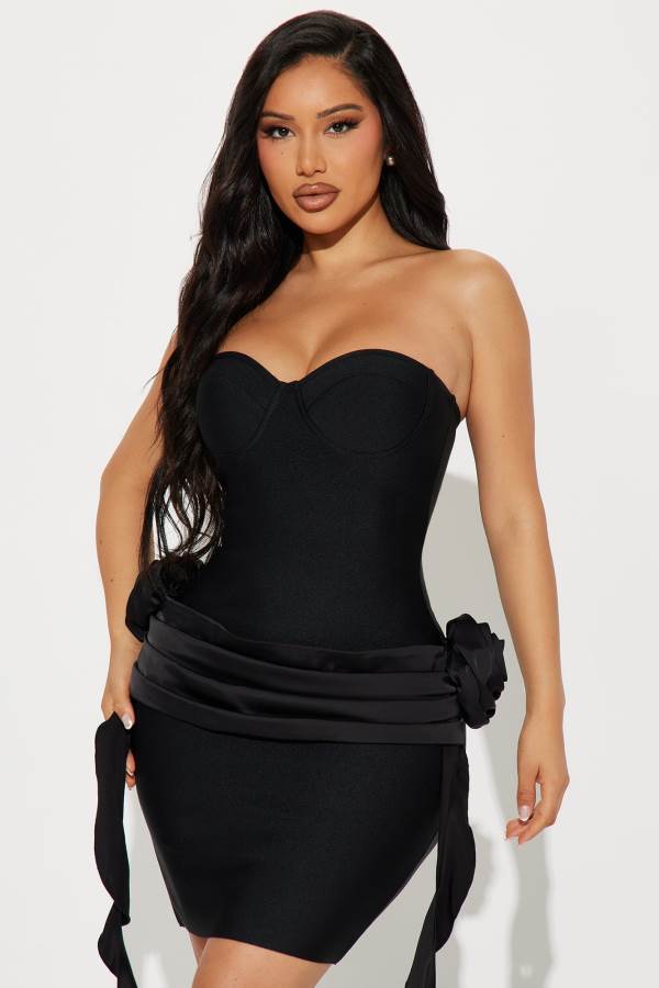 Black Fashion Nova Rosalina Bandage Mini Women Dress USA | 275803KRV