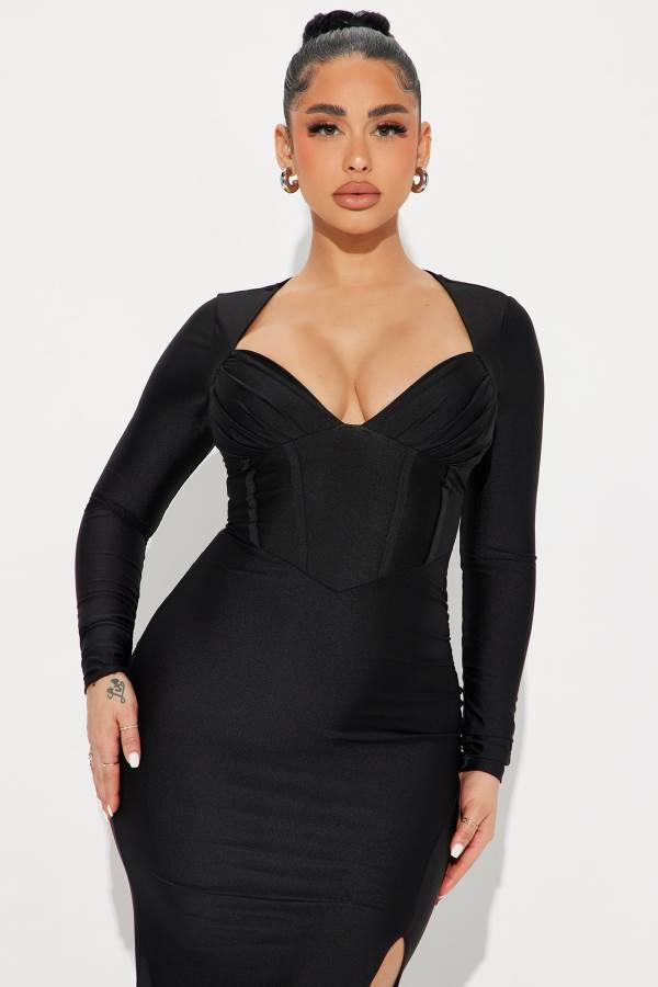 Black Fashion Nova Royalty Maxi Women Dress USA | 856923KZA