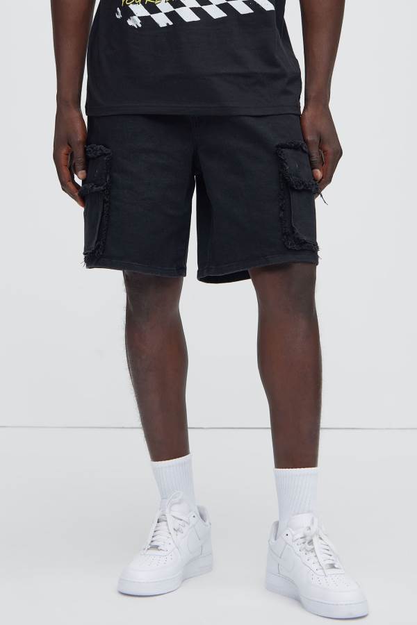 Black Fashion Nova Rush Home Denim Cargo Men Shorts USA | 507821ILS