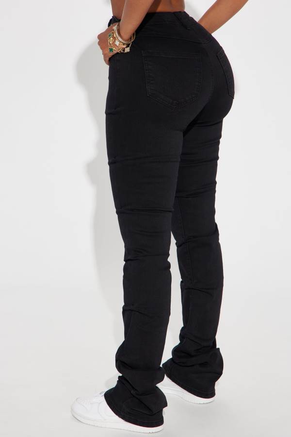 Black Fashion Nova See Me High Rise Stacked Straight Leg Women Jeans USA | 068279ILG