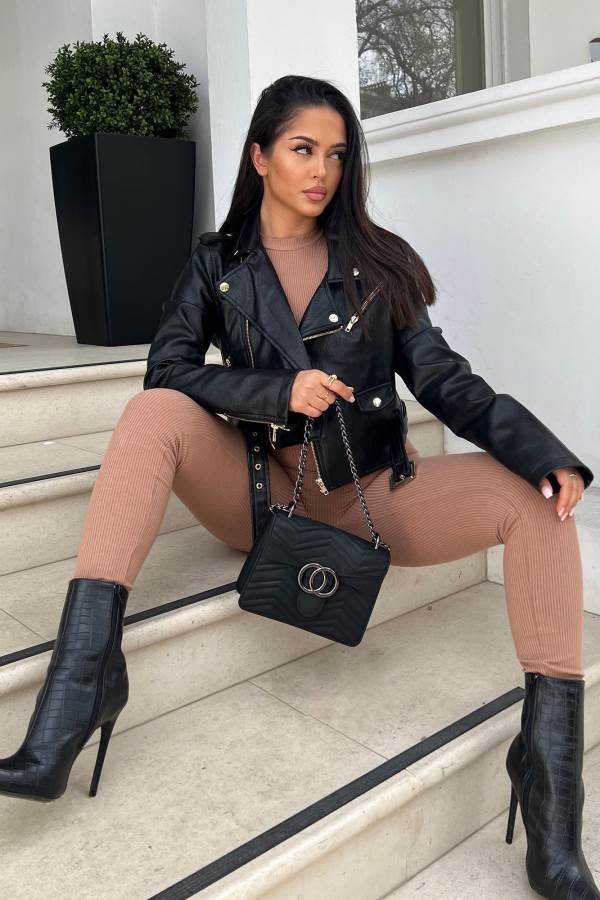 Black Fashion Nova Show Stopper Crop PU Moto Women Jacket USA | 820546WRX