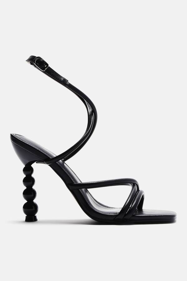 Black Fashion Nova Simple Remedy Metallic Heeled Women Sandals USA | 102946EDA