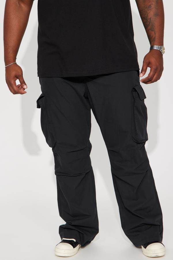 Black Fashion Nova Slim Flare Cargo Parachute Men Pants USA | 659284CWI