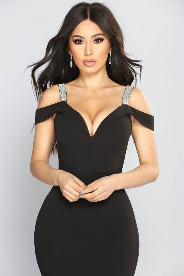 Black Fashion Nova So Gorgeous Rhinestone Women Dress USA | 462701HPI