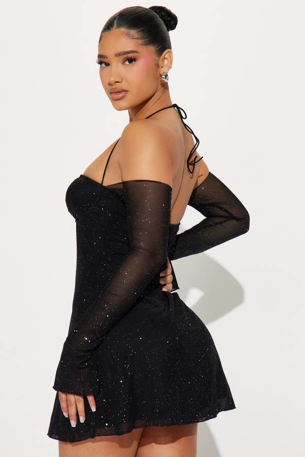 Black Fashion Nova Starshine Mesh Micro Mini Women Dress USA | 379165WOG