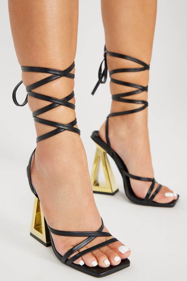 Black Fashion Nova Stay Winning Wrap Up Women Heels USA | 975214KTU