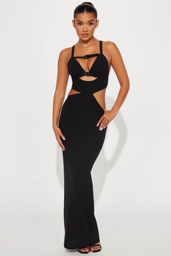 Black Fashion Nova Strapping Up Maxi Women Dress USA | 493160PND