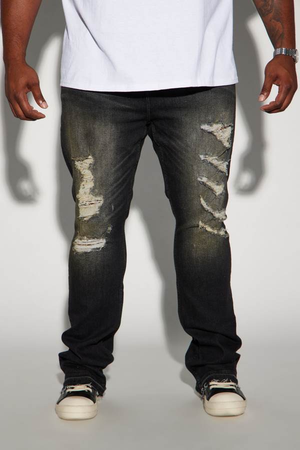 Black Fashion Nova Take No Advice Distressed Stacked Skinny Flare Men Jeans USA | 923068XQG