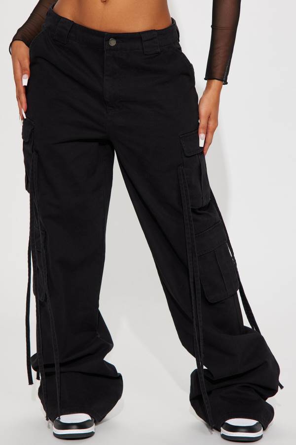 Black Fashion Nova Tall Golden Hour Wide Leg Cargo Women Pants USA | 037564YGA