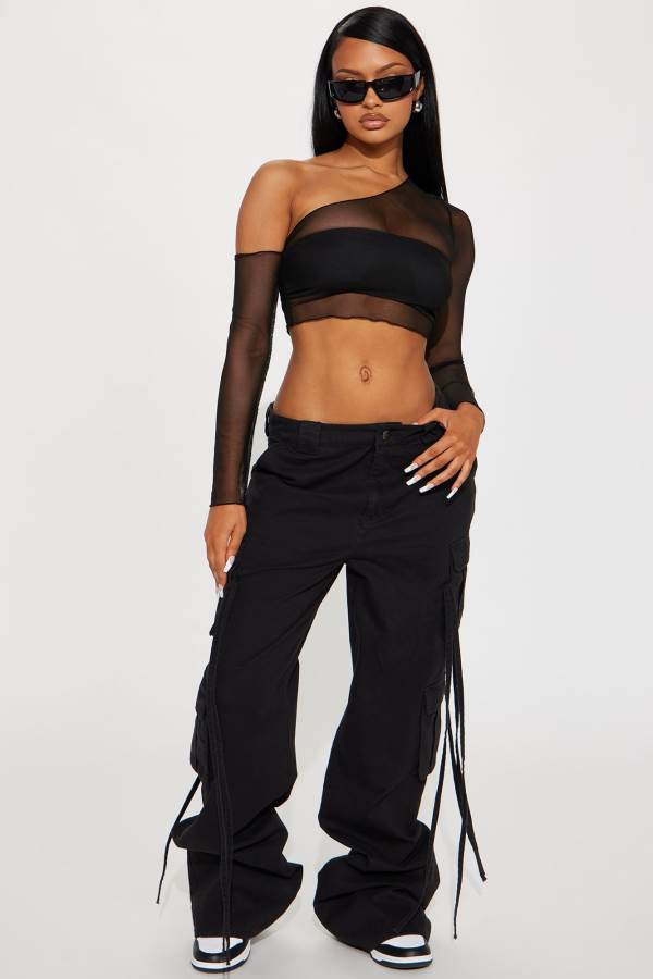 Black Fashion Nova Tall Golden Hour Wide Leg Cargo Women Pants USA | 037564YGA