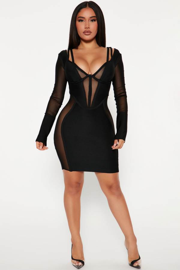 Black Fashion Nova Tequila Nights Bandage Mini Women Dress USA | 419362HIA