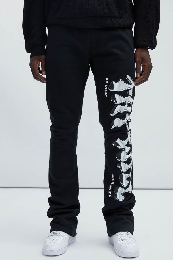 Black Fashion Nova Thy Will Chrome Flare Men Sweatpants USA | 341278FWV