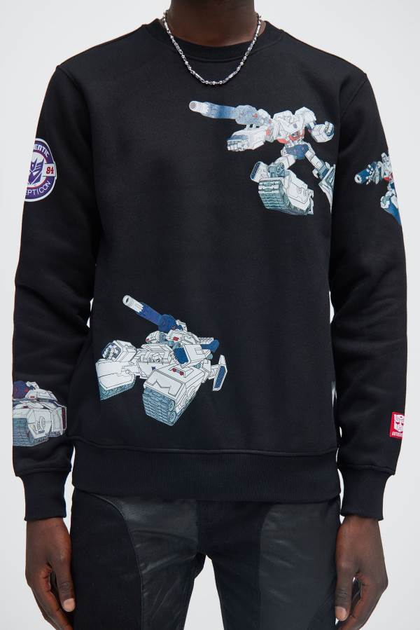 Black Fashion Nova Transformer Megatron Crew Neck Men Sweater USA | 295376WFZ