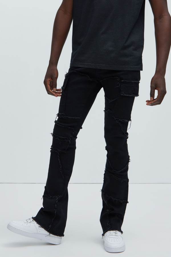 Black Fashion Nova Trapping Frayed Stacked Skinny Flare Men Pants USA | 402139XEM