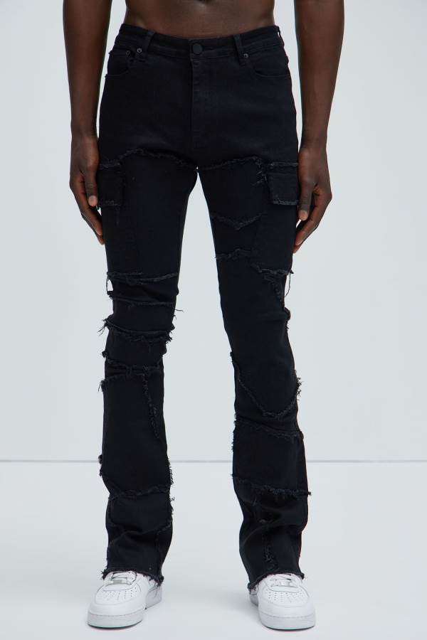 Black Fashion Nova Trapping Frayed Stacked Skinny Flare Men Pants USA | 402139XEM