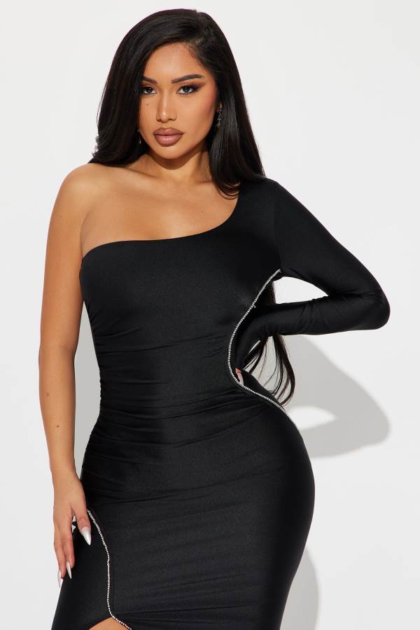 Black Fashion Nova True Elegance Maxi Women Dress USA | 901385WVD