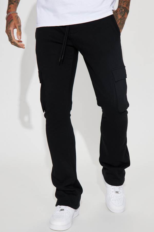 Black Fashion Nova Tyson Cargo Skinny Flared Men Sweatpants USA | 736420MSY