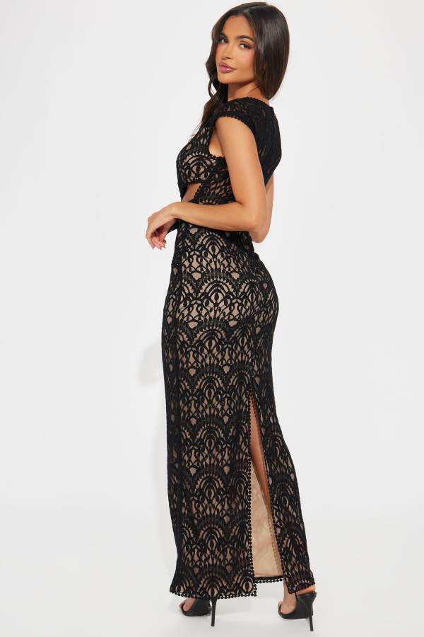 Black Fashion Nova Valeria Lace Maxi Women Dress USA | 068293EIM