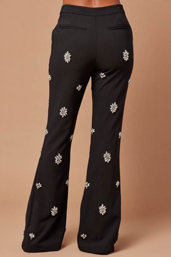 Black Fashion Nova Verona Embellished Women Pants USA | 689571XFC